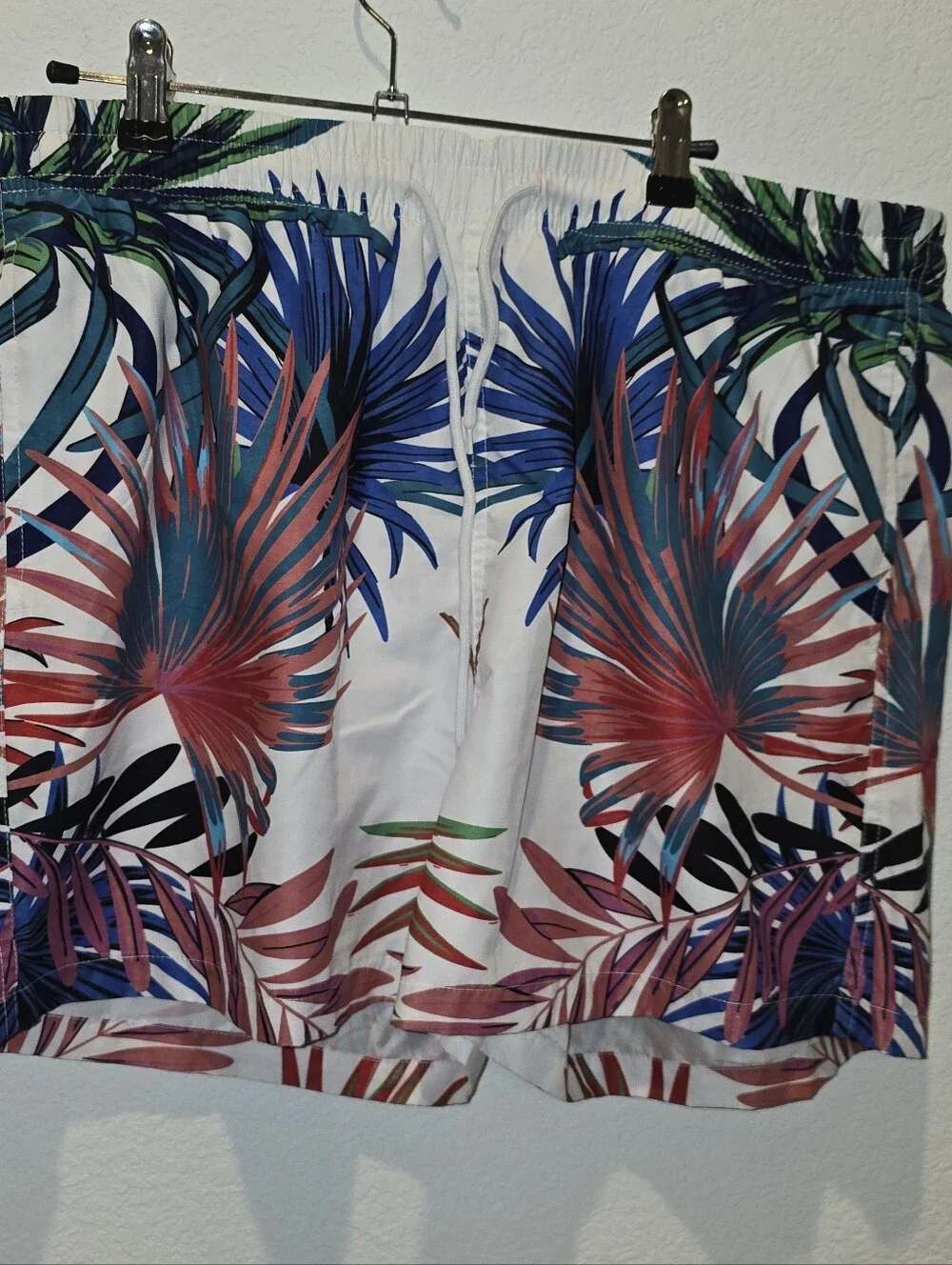 Tropical Print Swim Shorts - White Base with Multicolor Palms 2XL